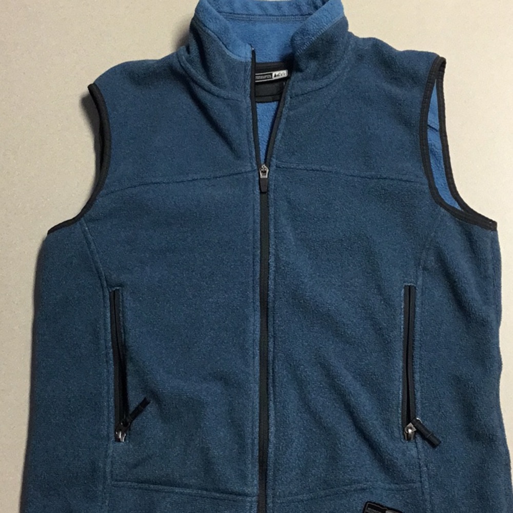 REI heathered gray-blue fleece vest size M
